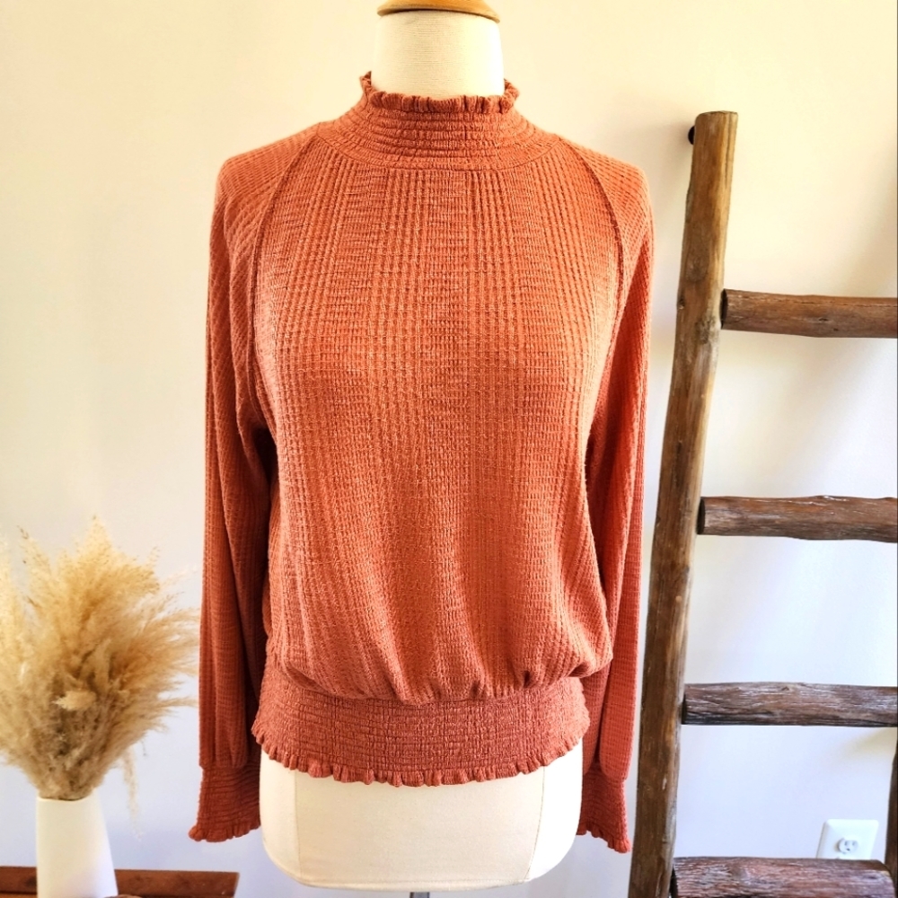 Free People Rust Color Ruffle Neck Sweater Small